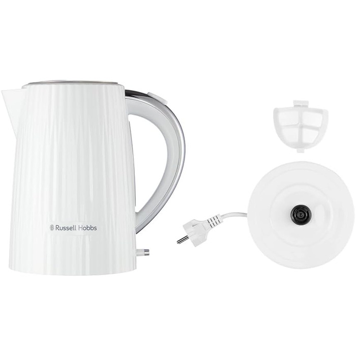 Russell Hobbs Kettle [1.7L 2400W] Eden White, Stainless Steel Accents (removable scale filter, lid opening with push button, water level indicator, illuminated switch, BPA free) Teapot 27360-70