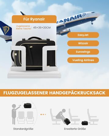 Рюкзак для ручної поклажі LOVEVOOK 45x36x20, 32L, чорний. Підходить для Ryanair, Eurowings, Wizz Air. З антикрадіжною кишенею.