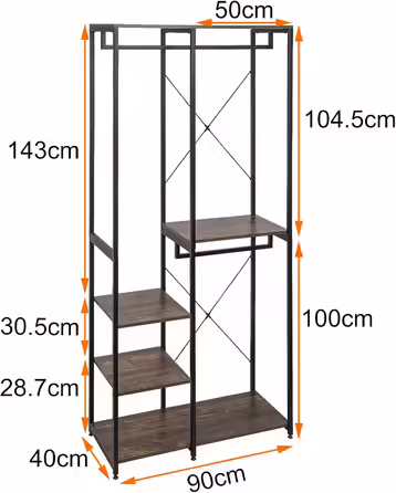 Clothes Rack Laundry Rack Coat Rack Hanging Shelf with Shoe Shelf Wood Metal Black Pipes and Vintage Plate