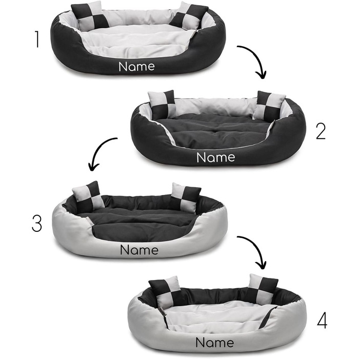Ліжко для собак Lionto 4-в-1 з двостороннім подушкою, 65x50 см, з міцного оксфорду, водовідштовхувальне, з глибоким входом, для котів та собак всіх розмірів, з декоративною подушкою (сірий/чорний, L 110 x B 80 x H 23 см)