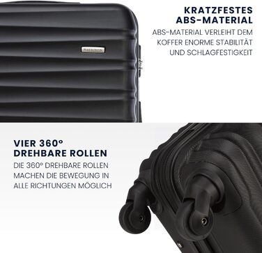 Валіза на колесах WITTCHEN Groove Line L, велика, чорна, ABS, з кодовим замком, для авіакомпаній Lufthansa/Eurowings/Ryanair