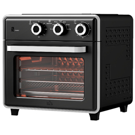 HOMCOM 20L Convection Mini Oven with Baking Tray, Grill Rack, and Crumb Tray, 90°C-230°C Air Fryer with 5 Modes, Frying Basket, 60 Min. Timer, 1400W, Metal | Aosom