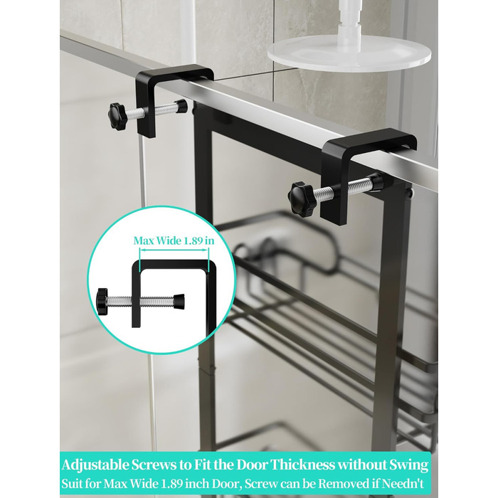 HapiRm Shower Shelf - Hanging Shower Rack Adjustable with 4 Shower Baskets, Shower Shelf No Drilling with Soap Dish and Hooks, Shower Shelf Over the Door Glass Wall & Bathroom Door, Black