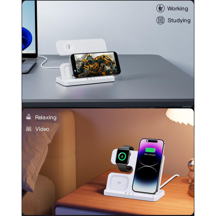 Бездротовий зарядний пристрій JARGOU 3-в-1: для Apple Watch, iPhone та AirPods Pro. Підходить для iPhone 16/15/14/13/12/11 Pro Max, Apple Watch 10/9/Ultra/8/7/6/SE/5/4/3 та AirPods Pro 4/3/2