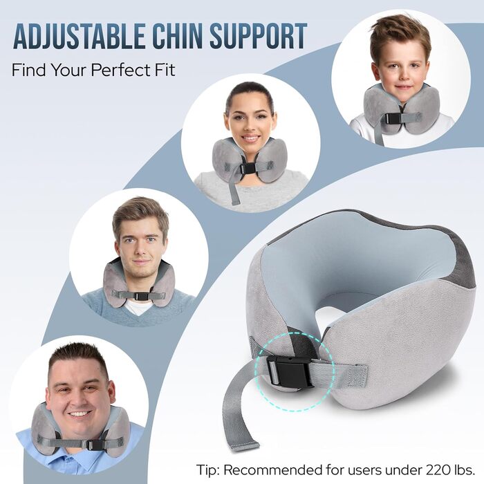 Подушка для шиї в літак, Memory Foam, м'яка, регульована та компактна, Ice Silk, для дорослих, ергономічна, з чохлом для зберігання (сіра)