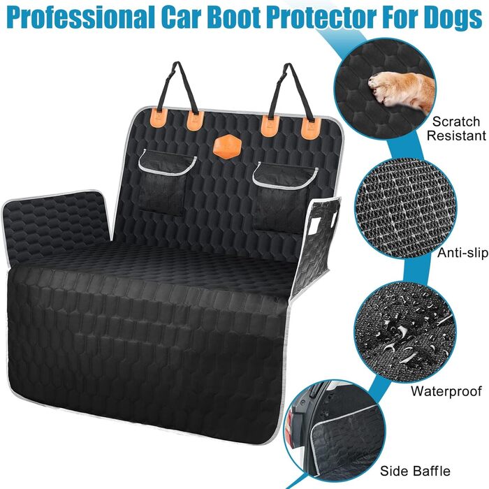 Автоматичний килимок для собак OneAmg у машину, 182x101 см (Чорний) - захист заднього сидіння, з віконцем, бічними панелями та ременями безпеки