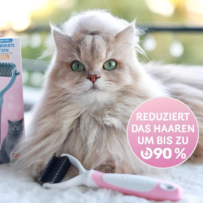 Щітка для собак та котів з довгим хутром BluePet, видаляє підшерстя та ковтуни, захист верхнього шару, рожева