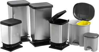 Відро для сміття Rotho Paso 20л з кришкою, пластикове, сріблясто-металеве