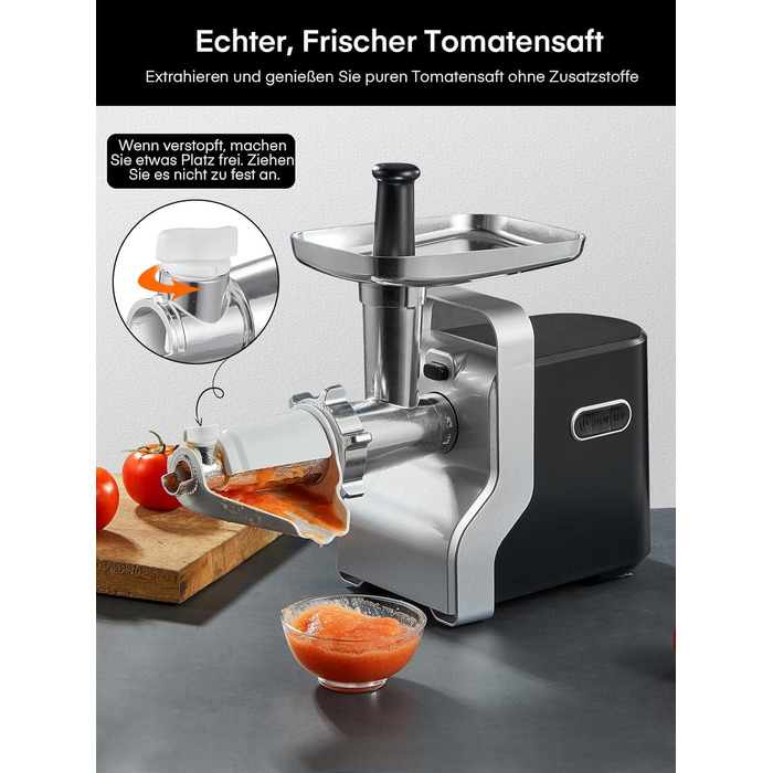 Electric Meat Grinder 5-in-1 - 700W Power, 2800W Max Blocking Capacity, Stainless Steel Grinding Plates (3, 5, 7mm), Sausage Maker, Kubbe Attachment, Black