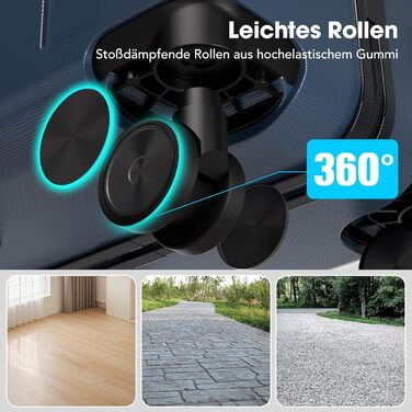 Набір валіз, багажний набір, ролери, валіза на коліщатках 5шт, ABS пластик, TSA замок, містить 1 велику сумку та 1 косметичку, 4 колеса, телескопічна ручка з алюмінію (рожеве золото), темно-синій