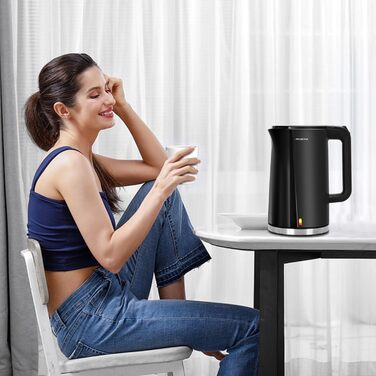 Електричний чайник Aigostar 1.7л, чорний матовий, нержавіюча сталь, 2200W, з подвійними стінками, автоматичне відключення, BPA Free, для кухні та офісу