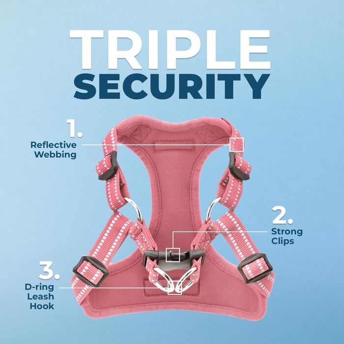 Шлейка для собак Voyager регульована з світловідбиваючими смугами Best Pet Supplies - міцна повна жилетка без натягу з кільцем для повідка, дихаюча, рожева, розмір XS (Обхват грудей: 13-16 дюймів)