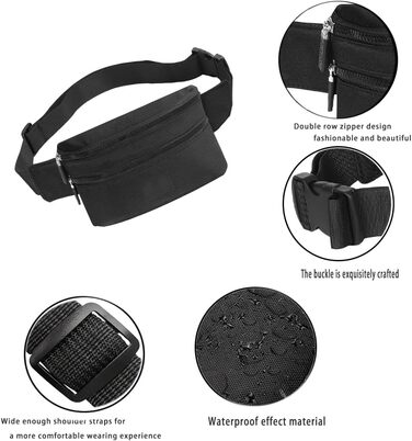 Поясна сумка на пояс для жінок та чоловіків, спортивна, водовідштовхувальна, чорна