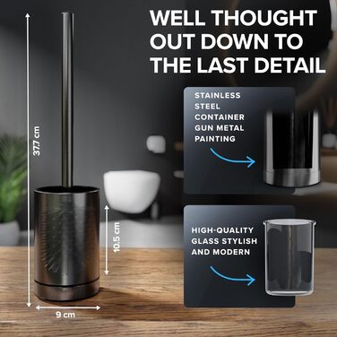 Набір для чищення унітазу Gunmetal matt з силіконовою щіткою | Без торпедо, знімною підставкою | З нержавіючої сталі, змінний насадок