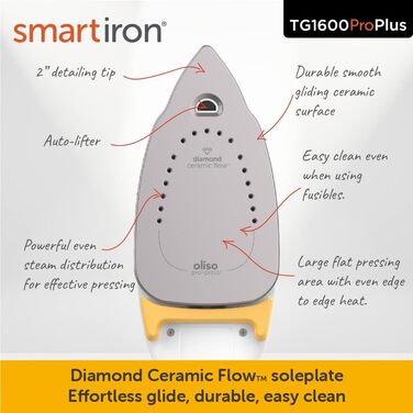 oliso TG1600 ProPlus Textile Steam Smart Iron, Yellow (311001)