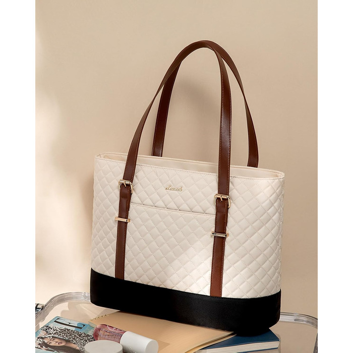 Сумка для ноутбука LOVEVOOK 15.6 дюймів, жіноча, універсальна: сумка-шоппер, ділова, для навчання, водонепроникна, чорна, біла, коричнева