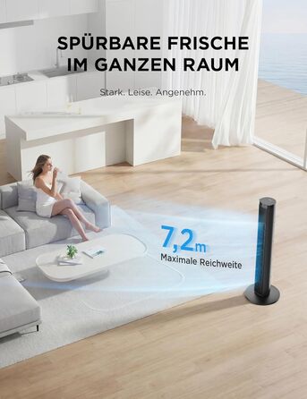 Вентилятор підлоговий Midea FZ10-26MR (BL) 96 см, з пультом, тихий 33 дБ, з осциляцією 90°, таймер 15 год, LED дисплей, 4 швидкості/режими, для спальні та офісу, чорний