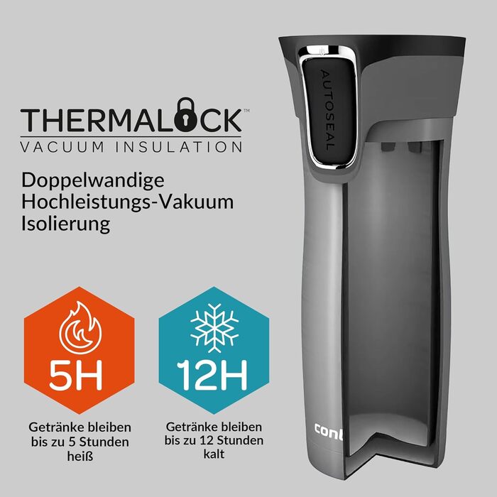 Термокружка Contigo West Loop Autoseal з нержавіючої сталі, 470 мл, виготовлена з нержавіючої сталі, для подорожей, з автозакриттям, витримує перевезення, без витоків