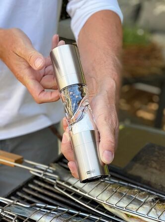 AdHoc DUOMILL PURE MP900 комбінована млинниця для солі та перцю, нержавіюча сталь та акрил, керамічні жорна, подвійна млинниця з ароматозахистом, подарункова упаковка, срібляста
