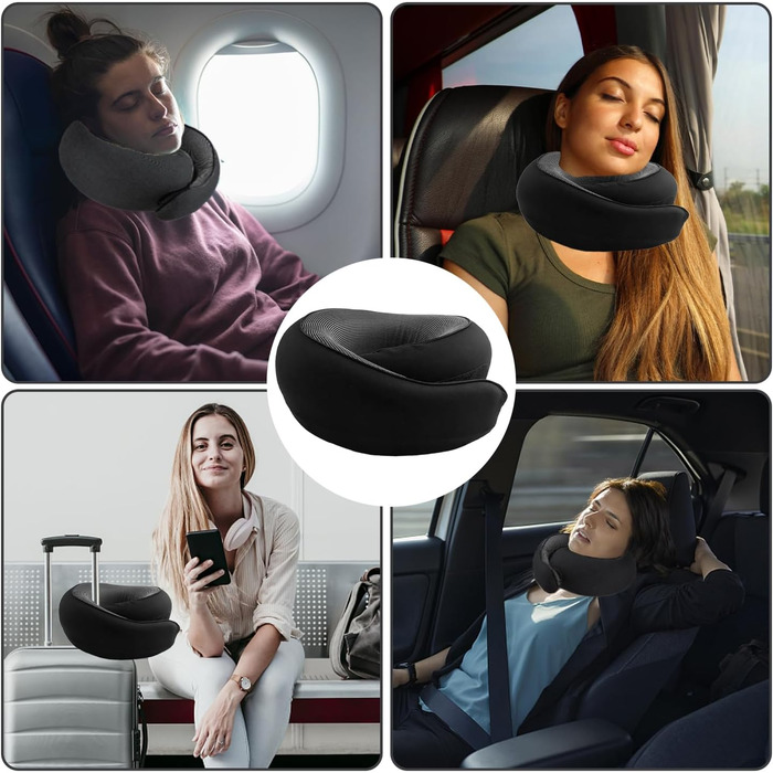 Подушка для шиї у літак, ергономічна, з маскою для сну, Memory Foam, для подорожей (літак, авто)