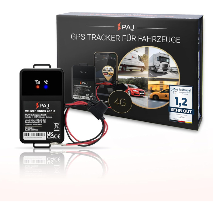 4G GPS-трекер PAJ для мотоцикла, авто і транспорту, підключення 9-75V, захист від крадіжки, онлайн-моніторинг через додаток, 365 днів збереження маршрутів, монтаж на акумулятор, кабель 40 см