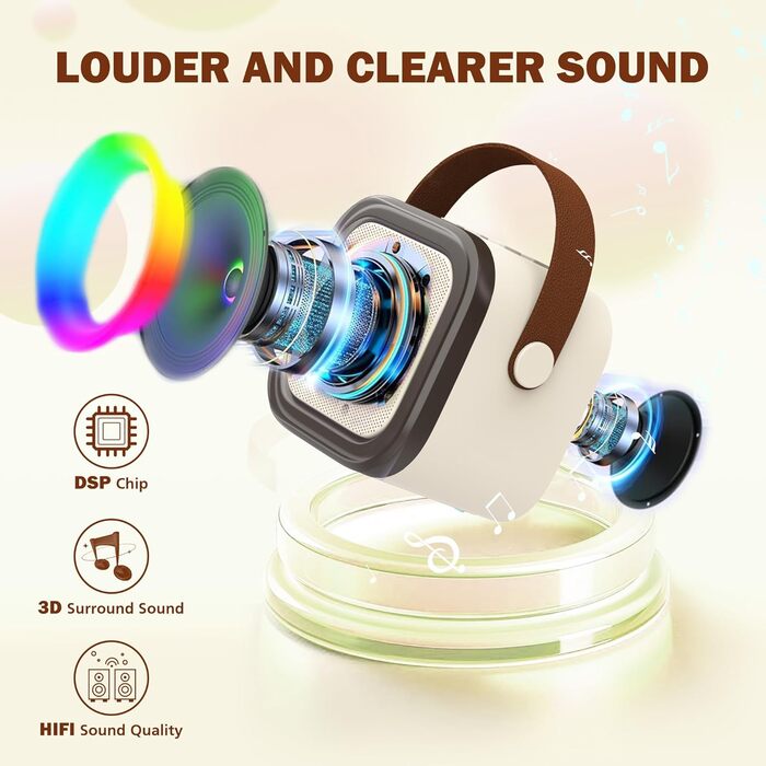 Дитяча караоке-машина з 2 бездротовими мікрофонами, портативна колонка для дітей та дорослих, подарунок для дівчинки, бежевий колір