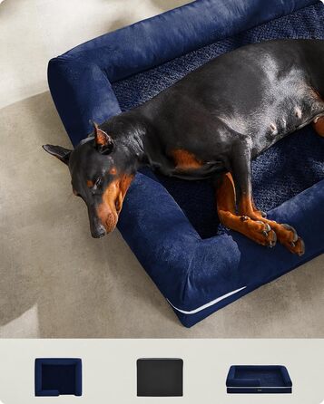 Feandrea Orthopedic Dog Bed, Dog Cushion, Dog Basket, Soft Padding, Dog Sofa, Raised Edges, Removable and Washable Cover, 91 x 71 x 20 cm, Non-Slip Bottom, PGW076G01 (L 120 x W 85 x H 20 cm, Anthracite Blue)