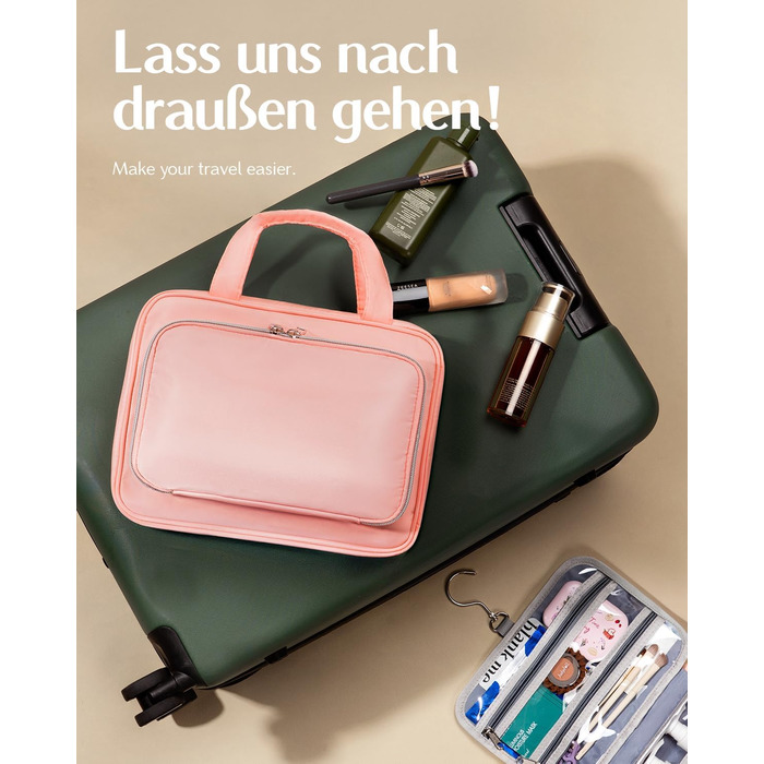 Чоловіча/Жіноча дорожня косметичка для підвішування – водонепроникна косметичка з прозорим вікном, легка, рожева, середнього розміру (30x23x10 см)