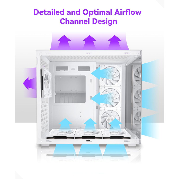 Ігровий корпус для ПК Musetex Y6 ATX Mid Tower, 7 ARGB PWM вентиляторів Infinity Mirror, панорамне загартоване скло 270°, USB Type-C, Білий