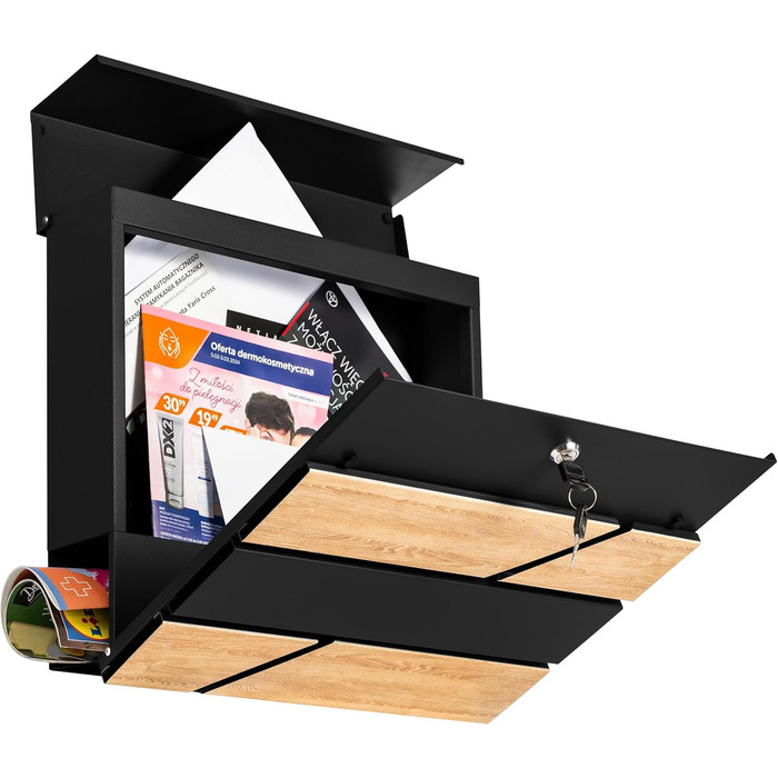 Поштова скринька Verda з газетницею, антрацит RAL 7016, срібло, 37x37x11 см, 2 ключі, монтажний комплект. Дизайнерська настінна поштова скринька