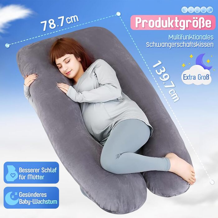 Подушка для вагітних TaiBest U-подібної форми, для сну, підтримка спини, сідниць та ніг (Поліестер, Темно-сірий) Бавовна, Темно-сірий колір