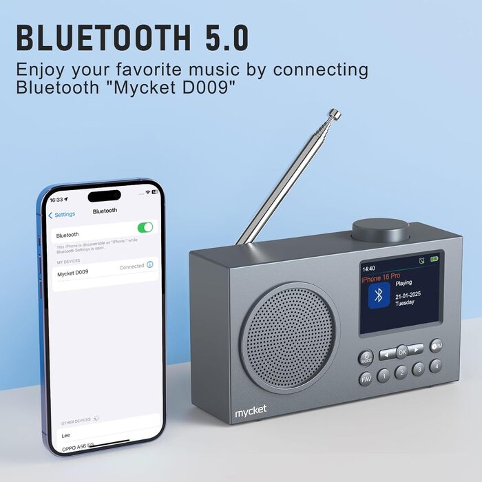 Портативне DAB/DAB+ радіо з цифровим радіо UKW, FM, Bluetooth 5.0, подвійний будильник, 40 попередніх станцій, 2.4' кольоровий дисплей (колір хакі)