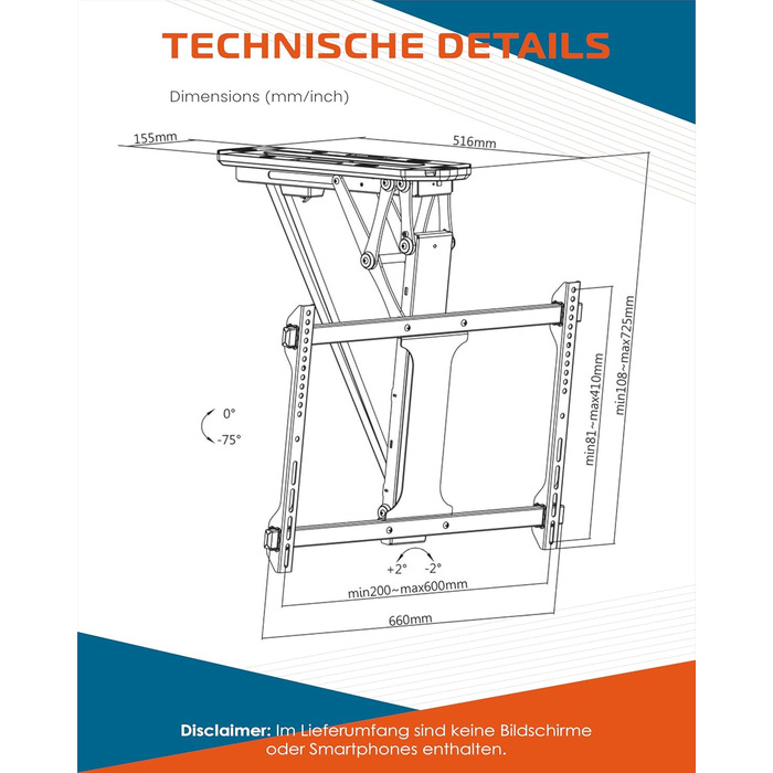 Електричний стельовий кронштейн для телевізора Xantron DEHA-600E 32-70 дюймів VESA до 600x400 мм, до 35 кг з пультом