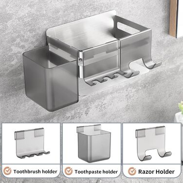 Тримач для електричної зубної щітки зі знімними насадками, нержавіюча сталь, настінний, без свердління