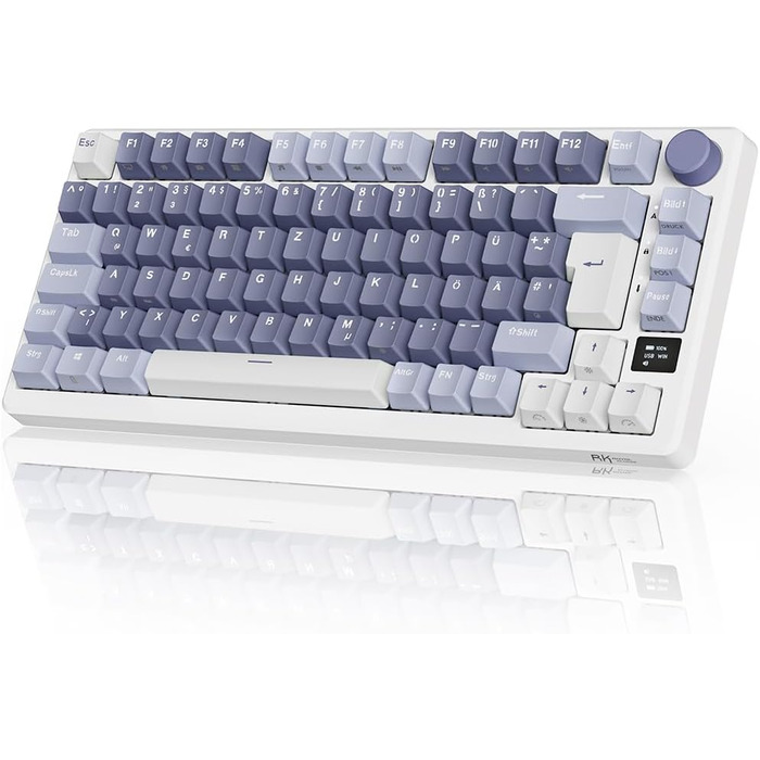 Ігрова клавіатура RK ROYAL KLUDGE M75: бездротова, механічна, RGB, 75% TKL, OLED-дисплей, Hot-Swappable, QWERTZ, червоний перемикач, лавандово-фіолетовий колір
