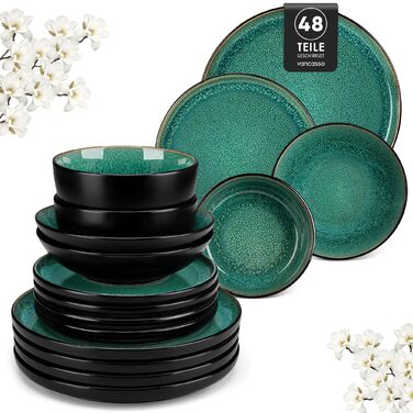 Набір тарілок Vancasso PLAYA (6 шт.) для мюслі, супу, салату та пасти, 48 шт., зелений, кераміка