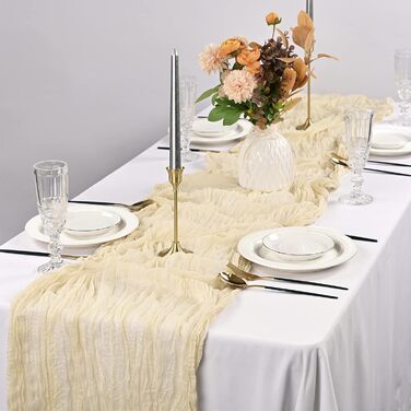 6Pack Beige Cheesecloth Table Runner, Rustic Gauze Table Runner, 90x300cm Cheesecloth Gauze Table Runner, Cheesecloth, Boho Table Runner for Wedding, Birthday, Party (Beige)
