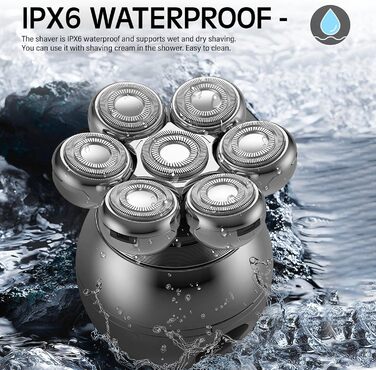 Електричний бритва для голови та бороди Glatzen 5-в-1 з 7 плаваючими головками, IPX6 водонепроникний, тример для носа та вух, LED-дисплей