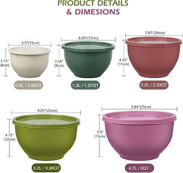Набір салатниць з кришкою, міски для перемішування з пластику, набір вкладишів для кухні, великі салатниці, сервіровочні миски для змішування та подачі, BPA-free, фіолетовий
