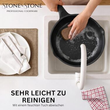 Сковорода глибока Stone&Stone 28 см з кришкою (скло) та знімними ручками. Індукційна, нержавіюча сталь, антипригарне покриття GREBLON C3+ без PFOA. Висота 7.5 см.