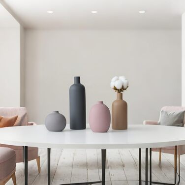Modern Ceramic Vase Set - 4 Piece, Morandi Colors, Minimalist Table Decor, Nordic Style, Neutral Boho Scandinavian Vase Set (Black)
