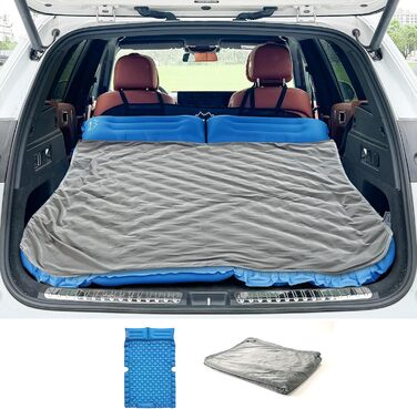 Автоматичний килимок для авто SUV, 2 особи, повітряний матрац для подорожей та кемпінгу, самонадувний килимок з насосом та подушками, надувне ліжко для кемпінгу 183*13*7 см, матеріал: Pu, колір: чорний, в комплекті: синій та сірий плед
