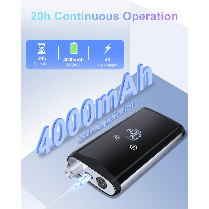 Професійний фрезер для нігтів ENGERWALL M95G: 40000 обертів/хв, акумулятор 24 год, бездротовий електричний фрезер для гелю та акрилу, LCD дисплей, турбо двигун