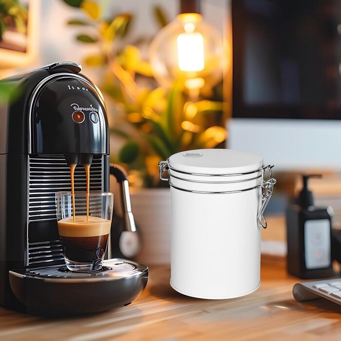 Кавова банка з нержавіючої сталі 450 мл з клапаном, вакуумна, для кави, чаю, горіхів, какао, зберігання (біла)