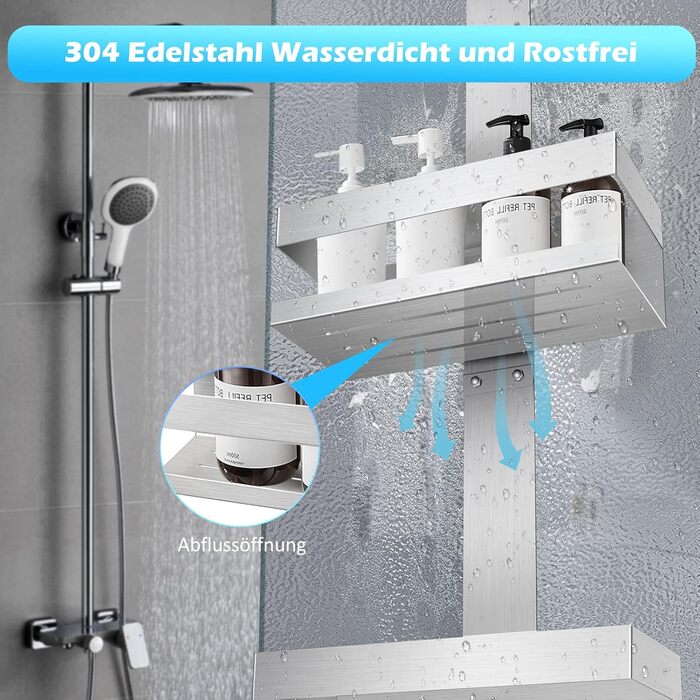 Uuliyer Shower Shelf for Hanging, Stainless Steel SUS304 Shower Rack No Drilling Required for Frameless Glass Door, Shampoo Shower Gel Holder for Shower (Style A (Silver))