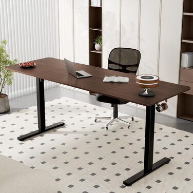 Electric Height Adjustable Standing Desk 80x60 cm & 170x60 cm - Ergonomic Desk with Dual Top, White Frame & Walnut Tabletop for Home Office
