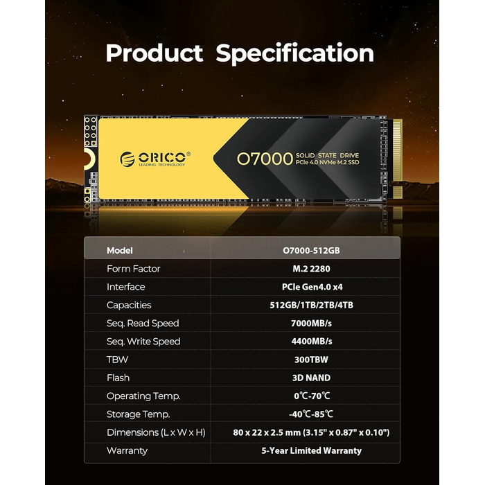 SSD Orico 512GB M.2 2280 SATA III – Швидкий внутрішній накопичувач для ноутбука/ПК