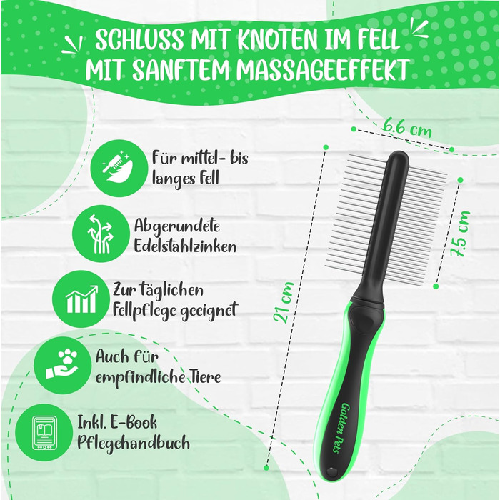 Гребінець для вичісування шерсті TESTURTEIL - для собак та котів середньої та довгої шерсті. Підходить для малих та великих тварин. Легке очищення + E-Book (подвійний гребінець)