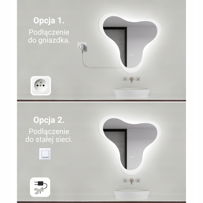 LED-дзеркало у ванну кімнату 80x77 см, неправильної форми, з підсвіткою та функцією ANTI-FOG (запобігання запотіванню)