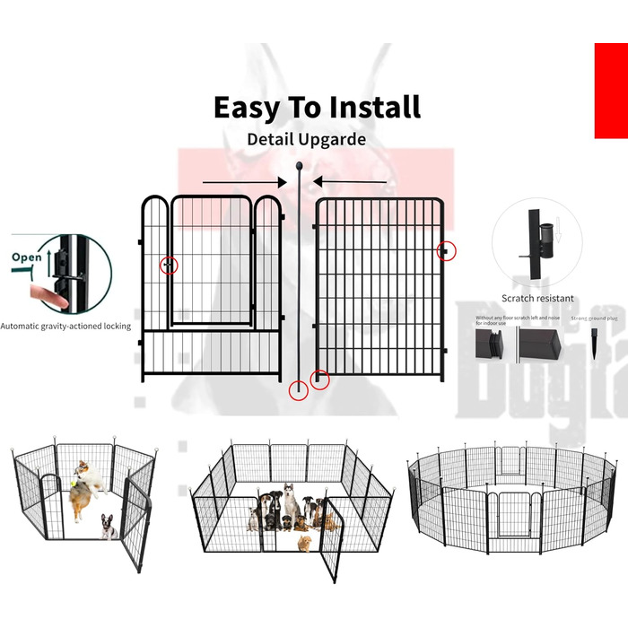 Загін для собак, 91 см, міцний загін-забор для собак середніх та великих порід, для вулиці, кемпінгу, двору